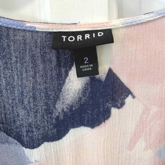 Torrid Babydoll Multicolor Watercolor Gauzy Plunge Babydoll Tunic Top Blouse 2X - Picture 4 of 13
